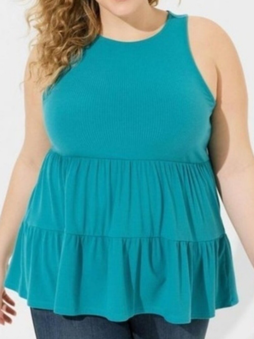 Torrid Super Soft Rib Knit Tiered Babydoll Tank Top Teal Size 2 18/20